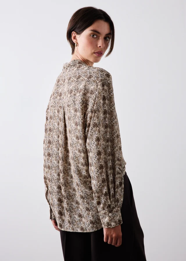 Brown Animal Neck Tie Blouse