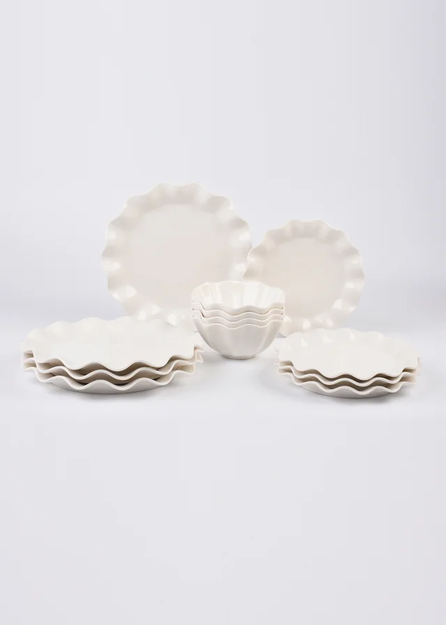 12 Piece White Wave Dinner Set