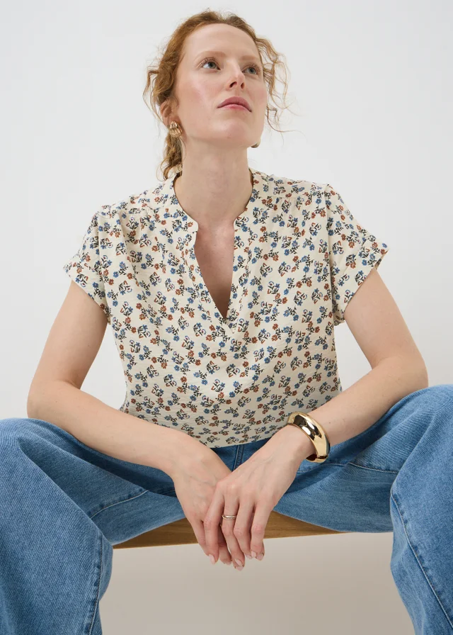 Cream Floral Popover Blouse