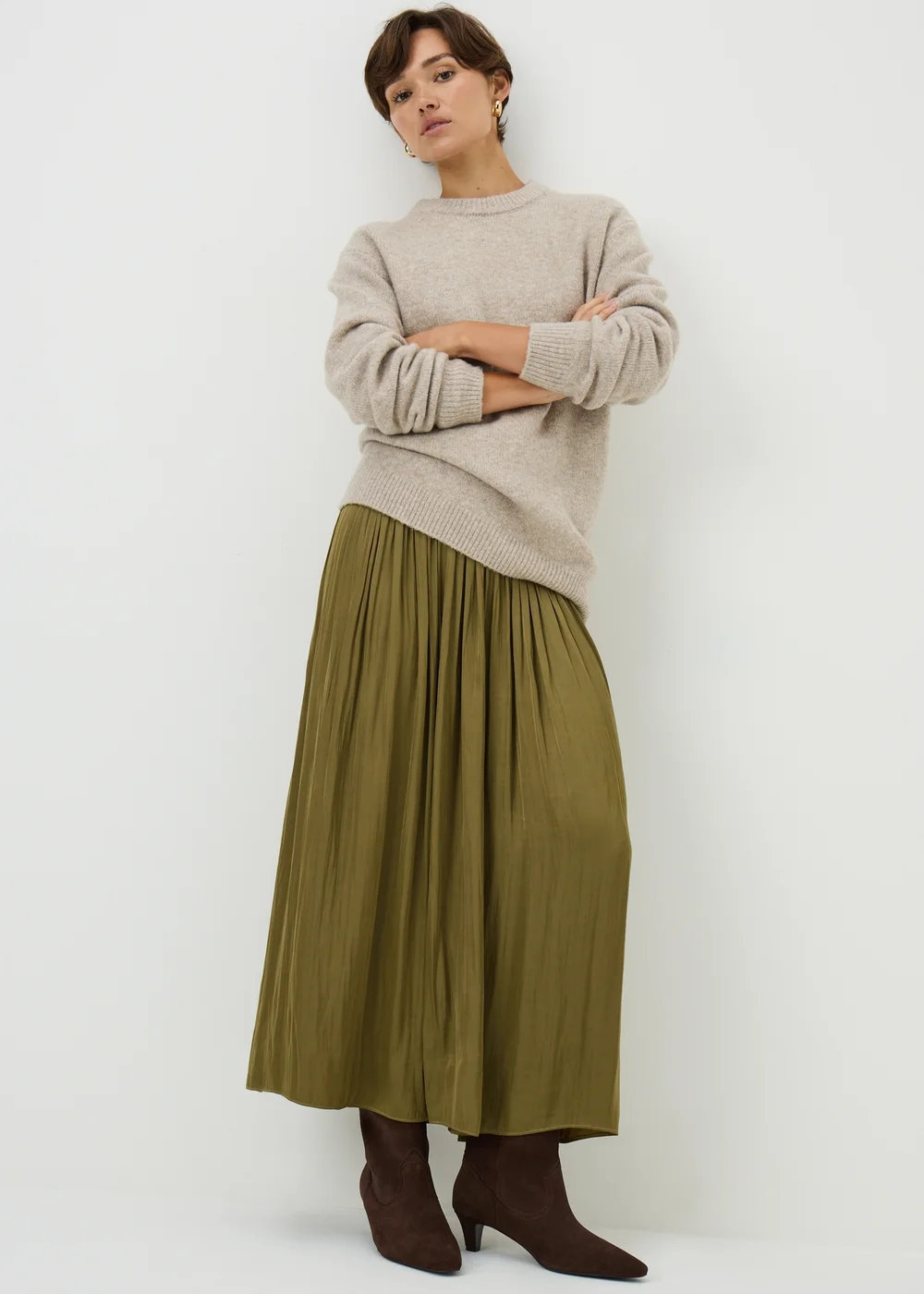 Lime Crinkle Satin Midaxi Skirt - 8 Image 1