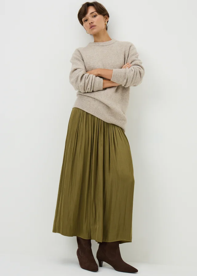 Lime Crinkle Satin Midaxi Skirt