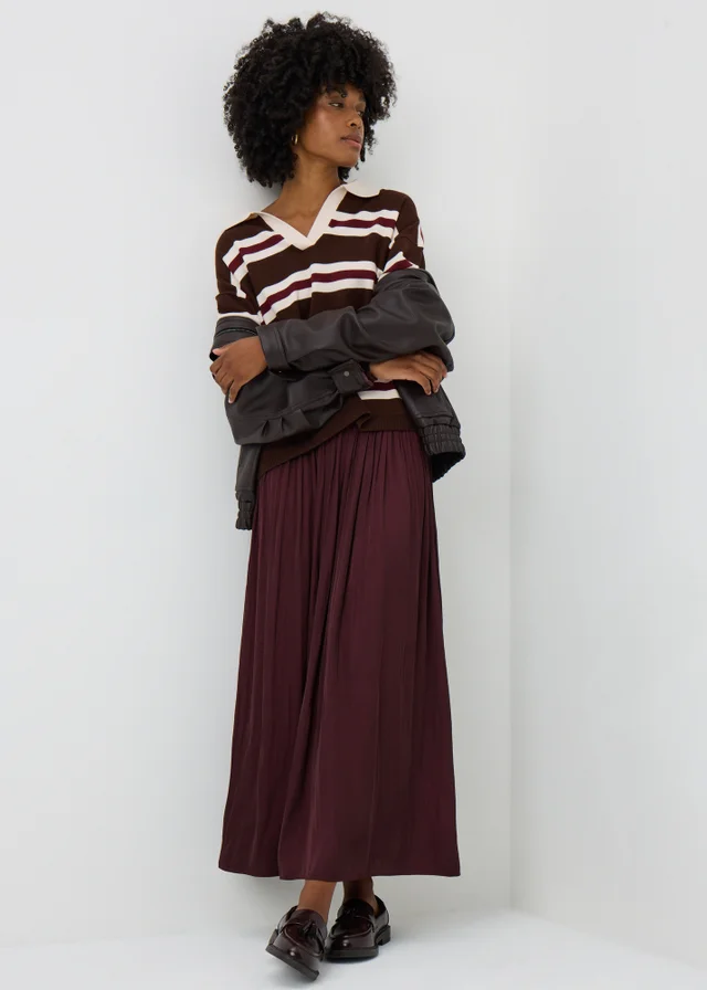Wine Crinkle Satin Midaxi Skirt
