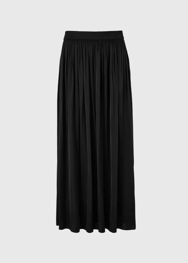 Black Crinkle Satin Midaxi Skirt