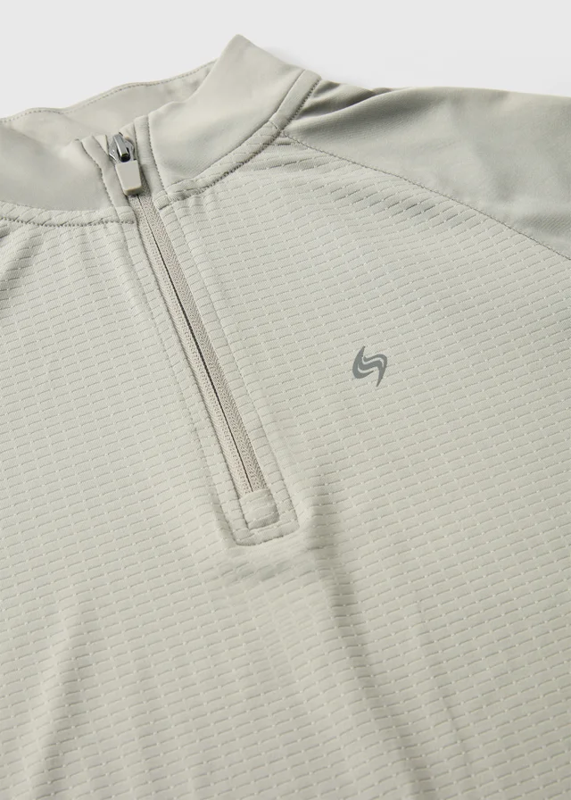 Boys Taupe Textured 1/4 Zip (7-15yrs)