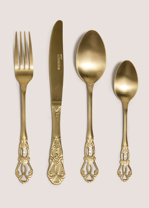16 Piece Gold Ornate Cutlery Set Image 1