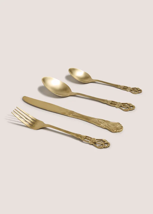 16 Piece Gold Ornate Cutlery Set Image 2