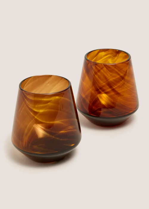 2 Pack Brown Swirl Glass Tumblers Image 1