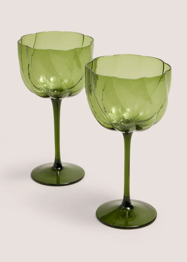 2 Pack Green Ridged Wine Glasses