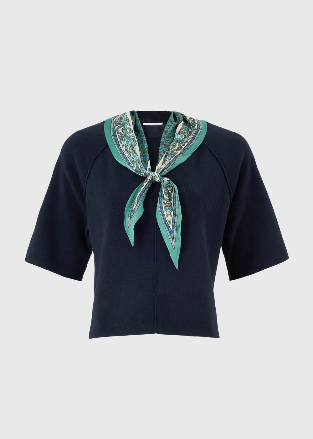 Navy Scarf Detail Ribbed Jumper - L Image 1