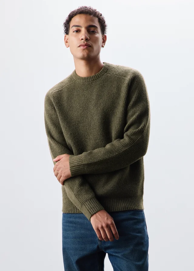 Khaki Ribbed Knitted Jumper