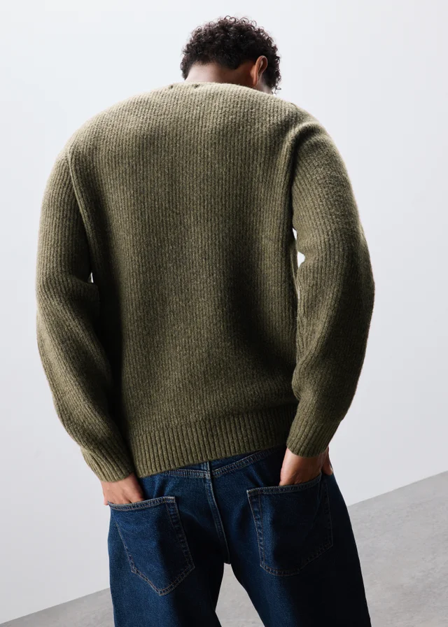 Khaki Ribbed Knitted Jumper