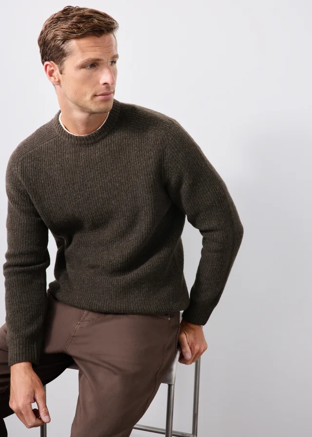 Brown Ribbed Knitted Jumper