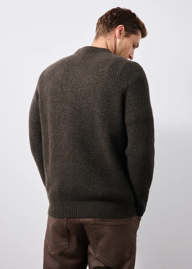 Brown Ribbed Knitted Jumper