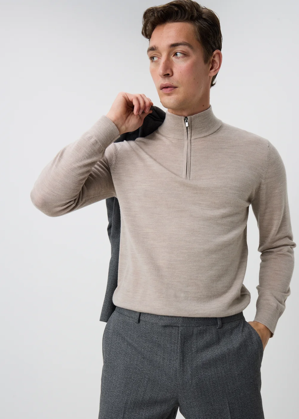 Stone Merino Wool 1/4 Zip Jumper - S Image 1