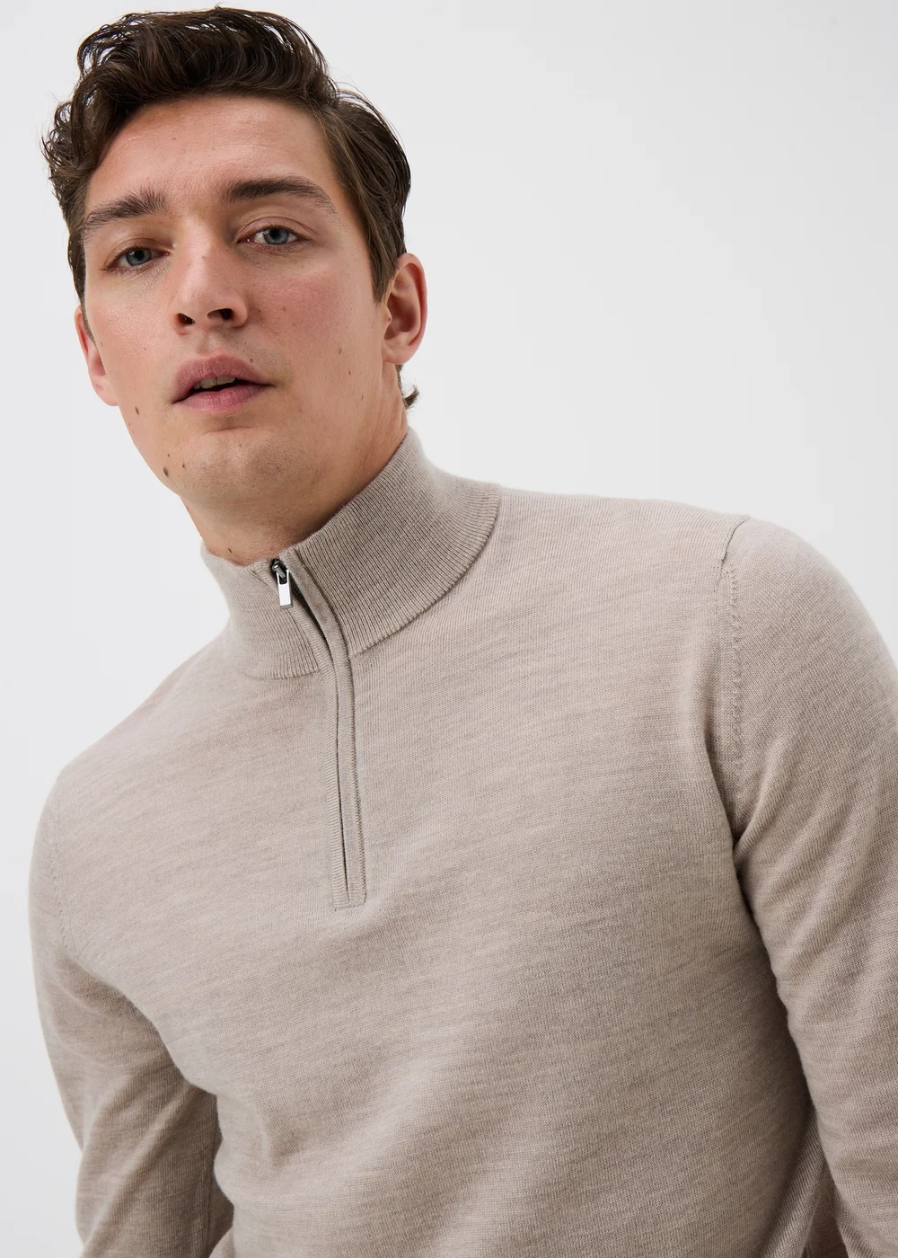 Stone Merino Wool 1/4 Zip Jumper - S Image 2