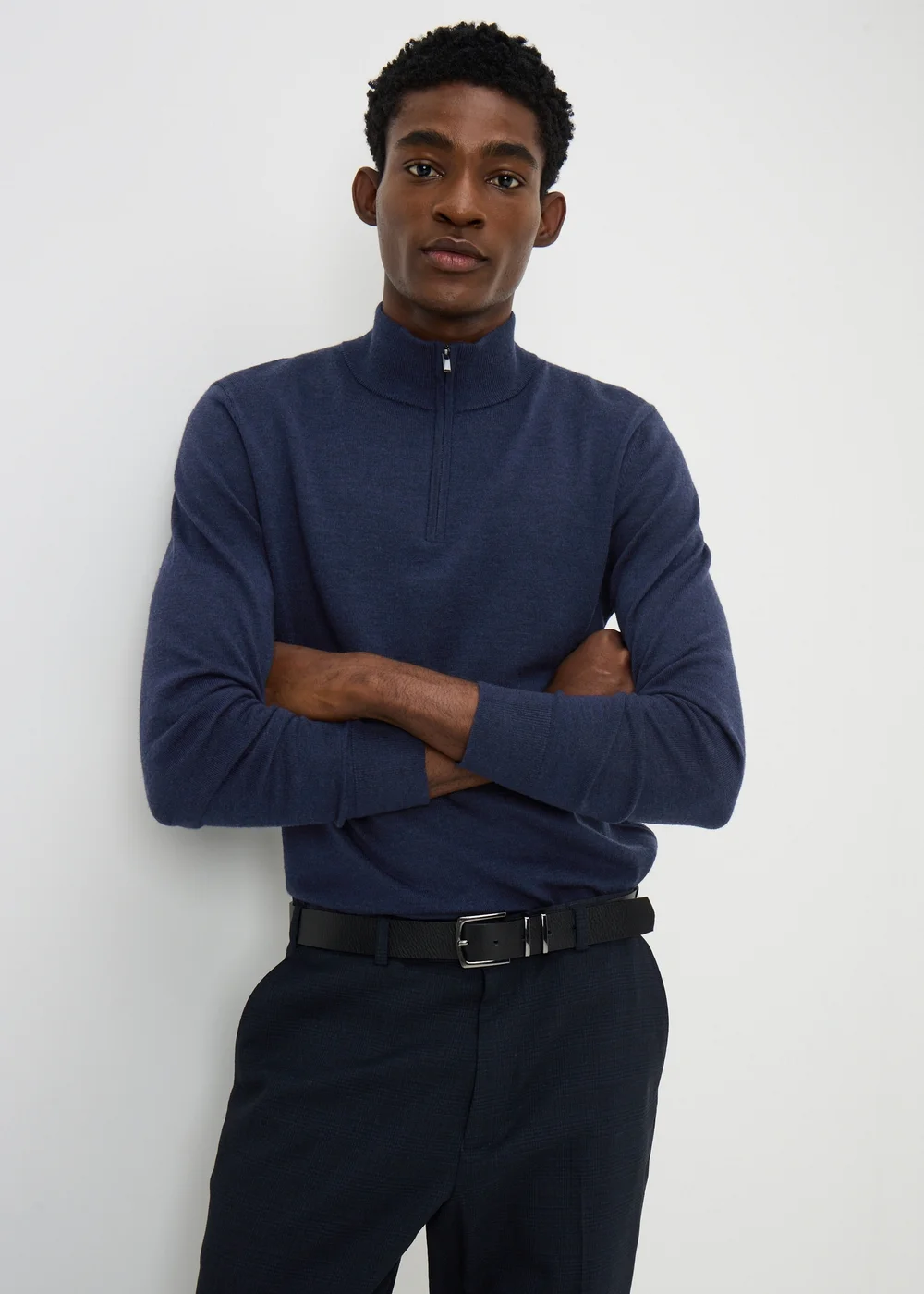 Navy Merino Wool 1/4 Zip Jumper - S Image 1