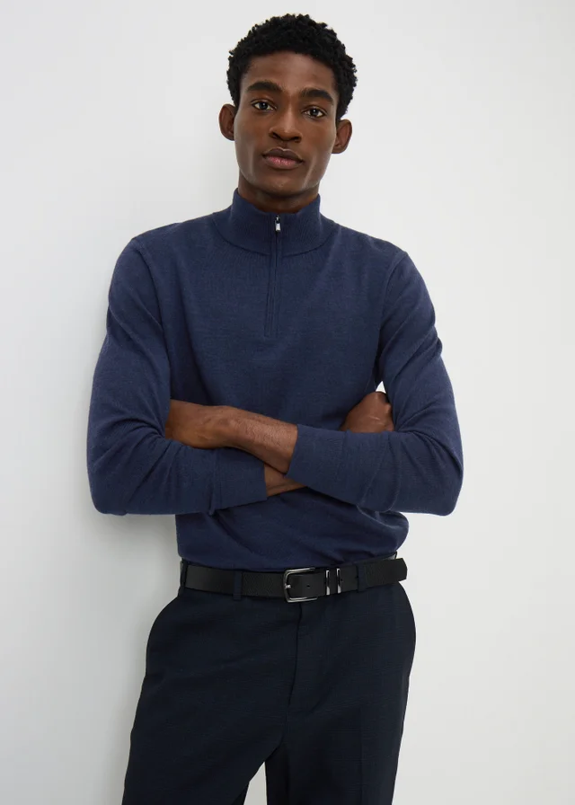 Navy Merino Wool 1/4 Zip Jumper