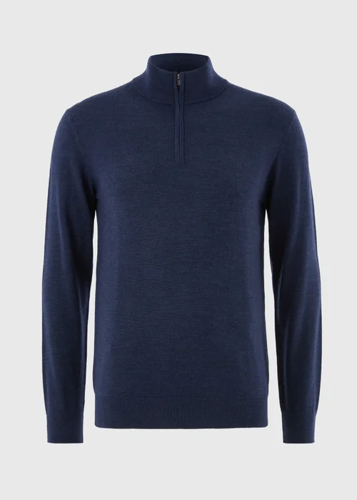 Navy Merino Wool 1/4 Zip Jumper - S Image 5