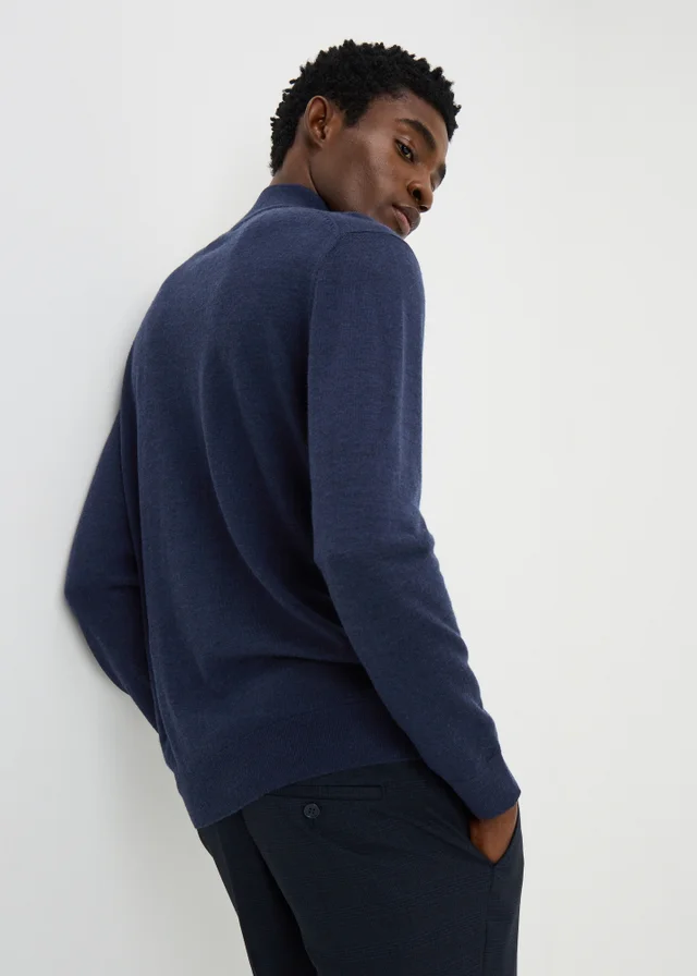 Navy Merino Wool 1/4 Zip Jumper