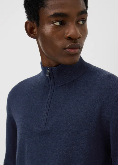 Navy Merino Wool 1/4 Zip Jumper - S Image 3