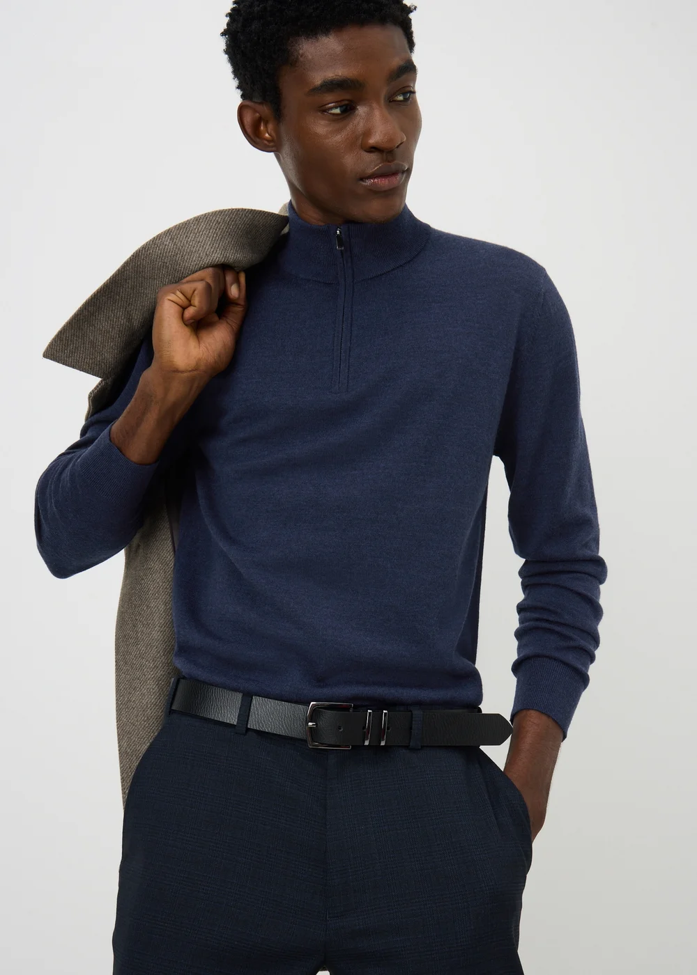 Navy Merino Wool 1/4 Zip Jumper - S Image 4