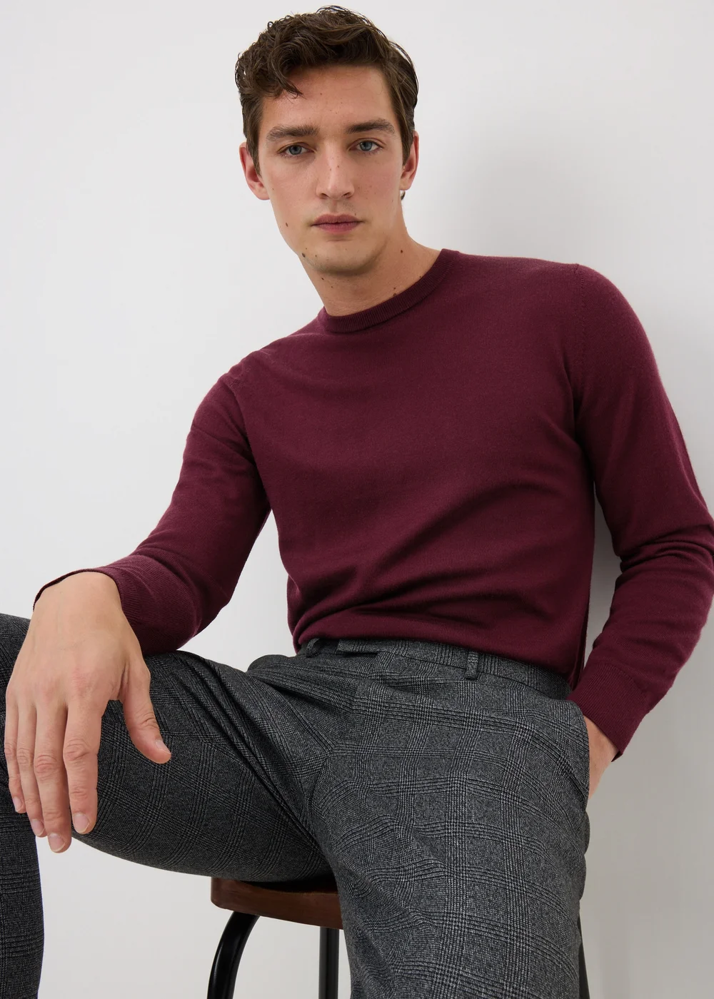 Burgundy Merino Wool Jumper - S Image 1