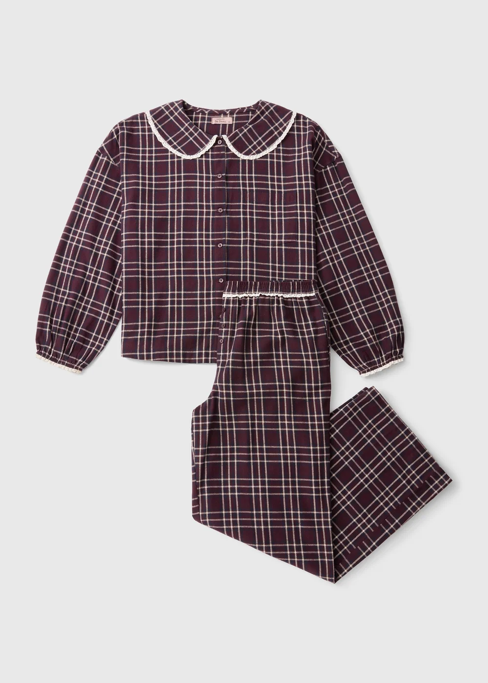 Burgundy Check Frill Collar Pyjama Set - 8 Image 4
