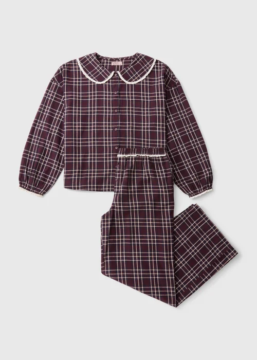 Burgundy Check Frill Collar Pyjama Set - 8 Image 4