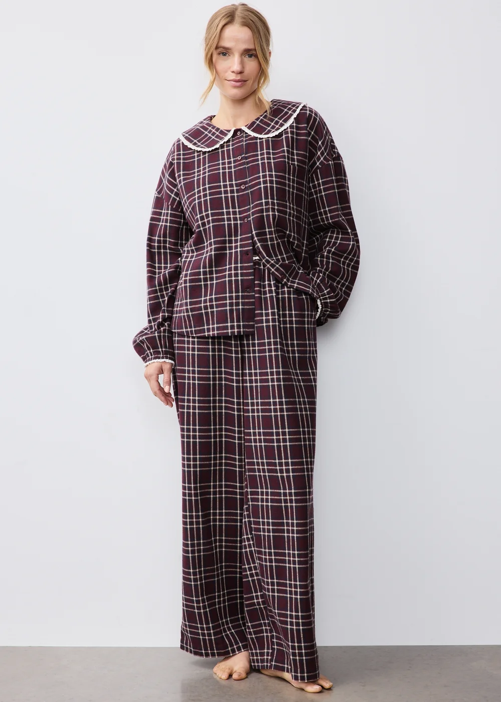 Burgundy Check Frill Collar Pyjama Set - 8 Image 1