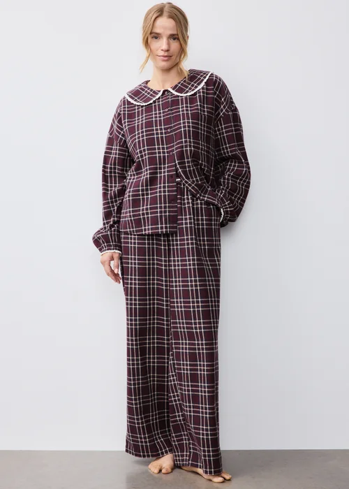 Burgundy Check Frill Collar Pyjama Set - 8 Image 1