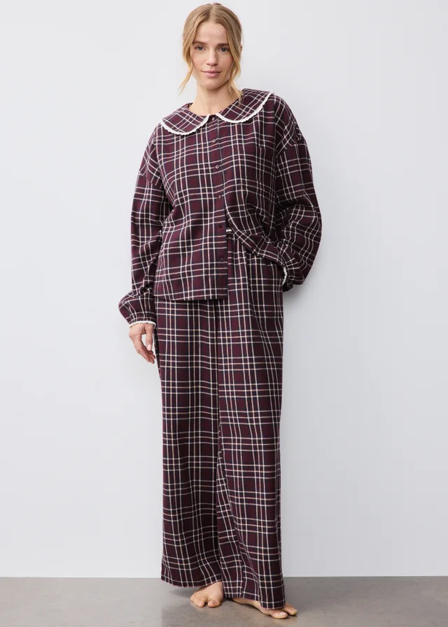 Burgundy Check Frill Collar Pyjama Set