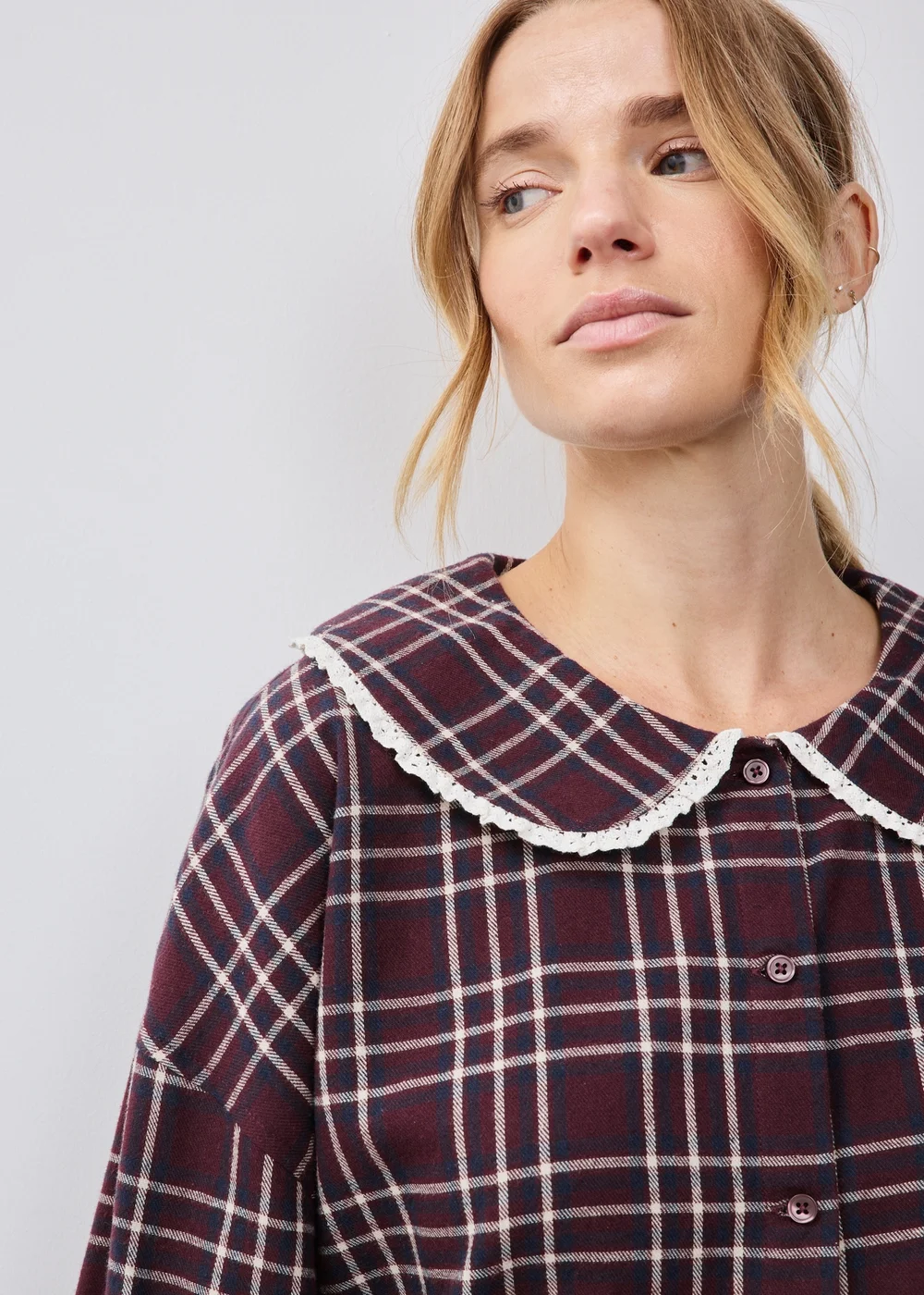 Burgundy Check Frill Collar Pyjama Set - 8 Image 3