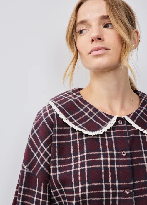 Burgundy Check Frill Collar Pyjama Set - 8 Image 3