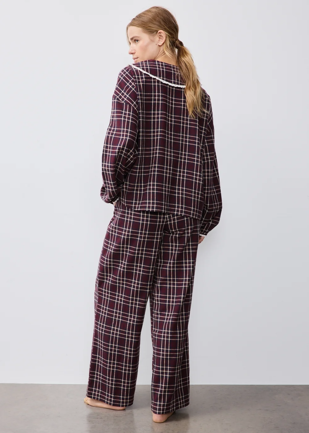 Burgundy Check Frill Collar Pyjama Set - 8 Image 2