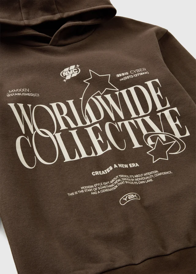 Boys brown World Wide Hoodie (7-15yrs)