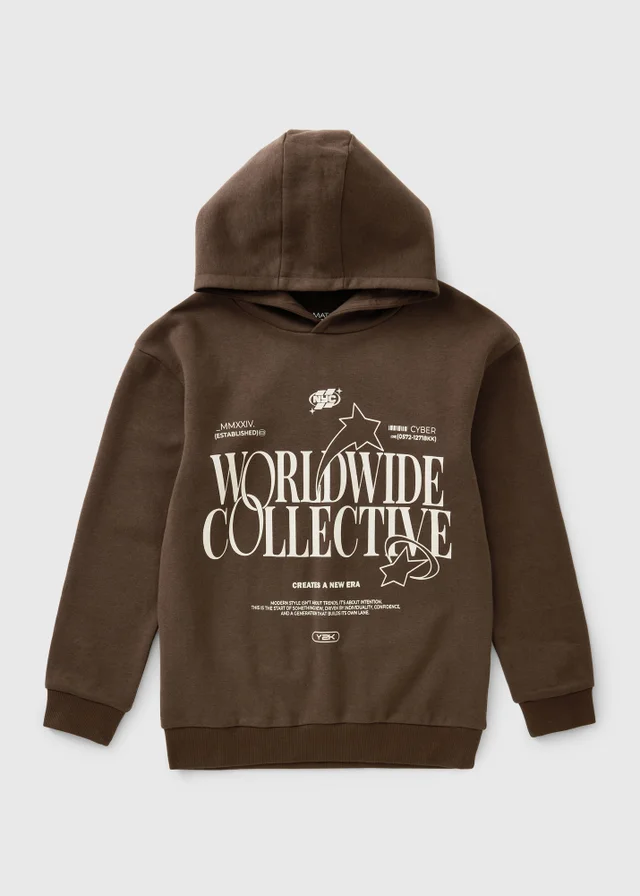 Boys brown World Wide Hoodie (7-15yrs)