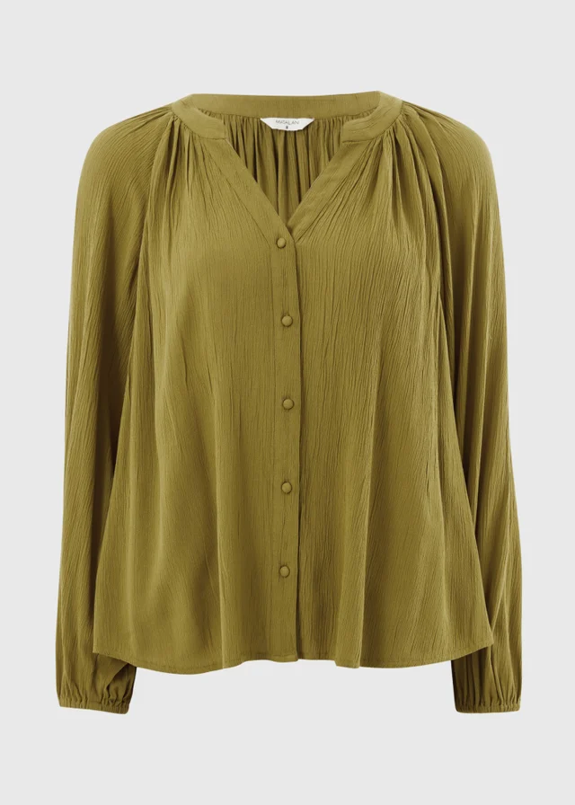 Lime Volume Sleeve Cheesecloth Blouse