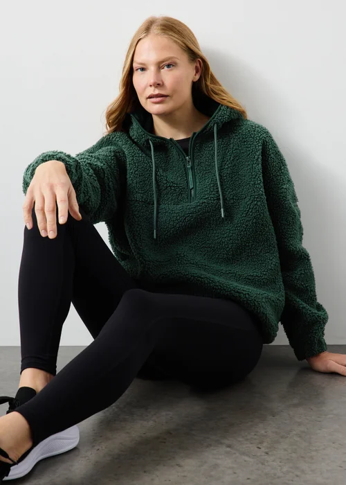 Souluxe Forest Green Borg Half Zip Hoodie - S Image 4