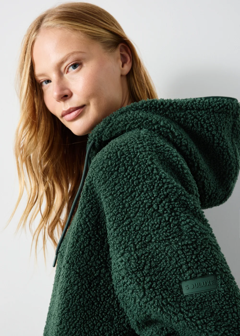 Souluxe Forest Green Borg Half Zip Hoodie - S Image 3