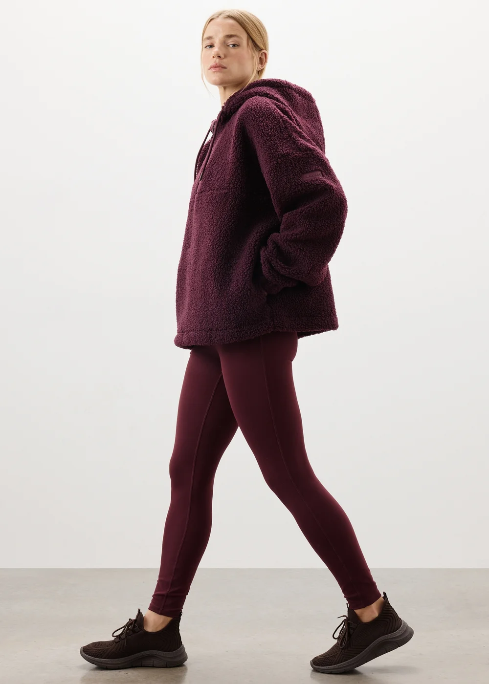 Souluxe Burgundy Borg Half Zip Hoodie - S Image 4