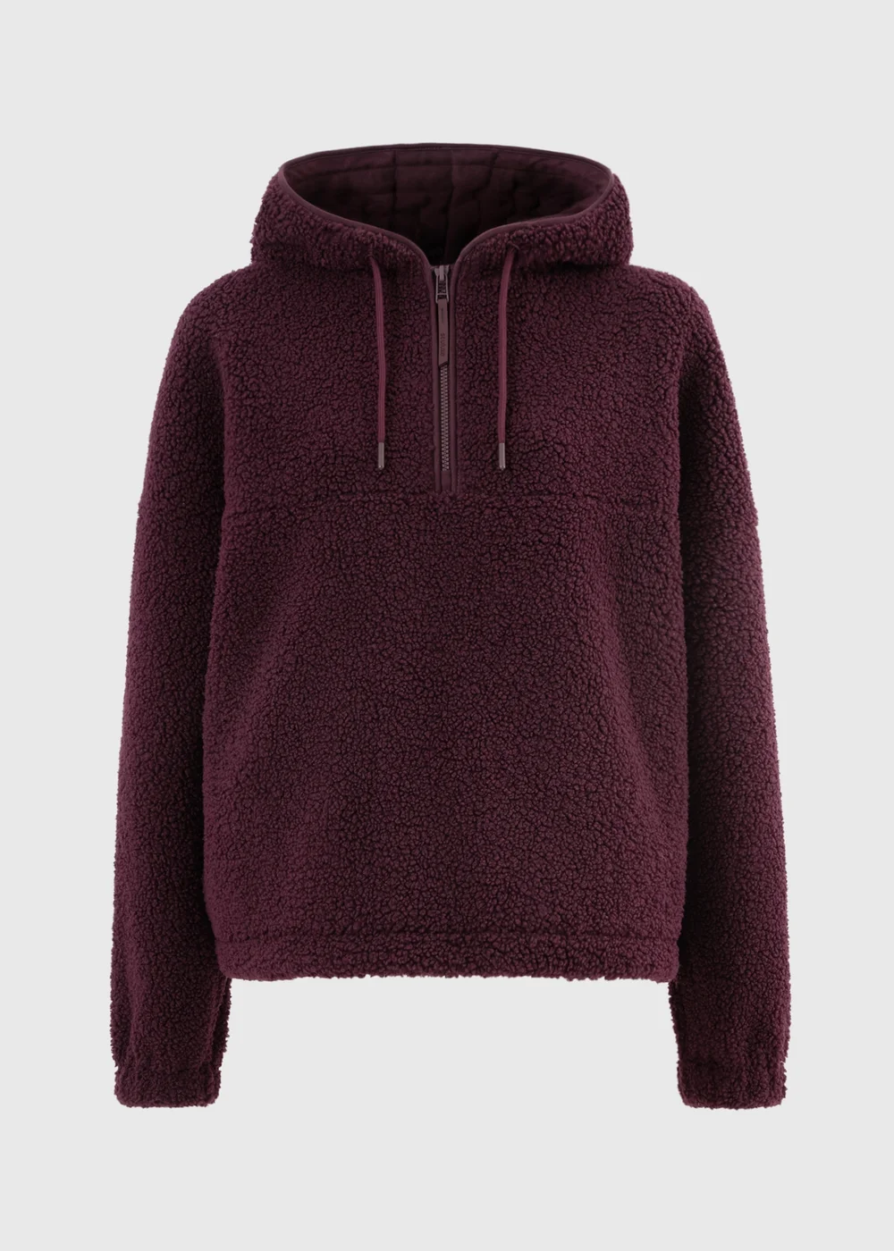 Souluxe Burgundy Borg Half Zip Hoodie - S Image 1