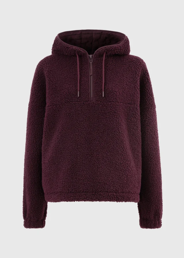Souluxe Burgundy Borg Half Zip Hoodie