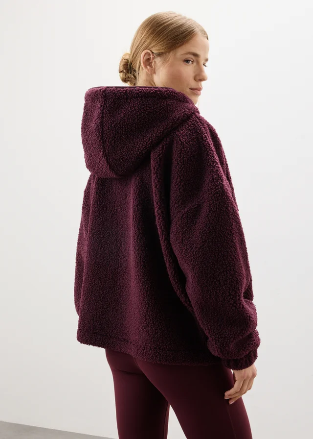 Souluxe Burgundy Borg Half Zip Hoodie