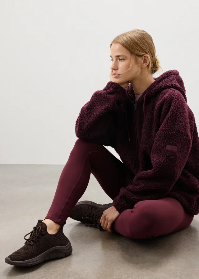 Souluxe Burgundy Borg Half Zip Hoodie