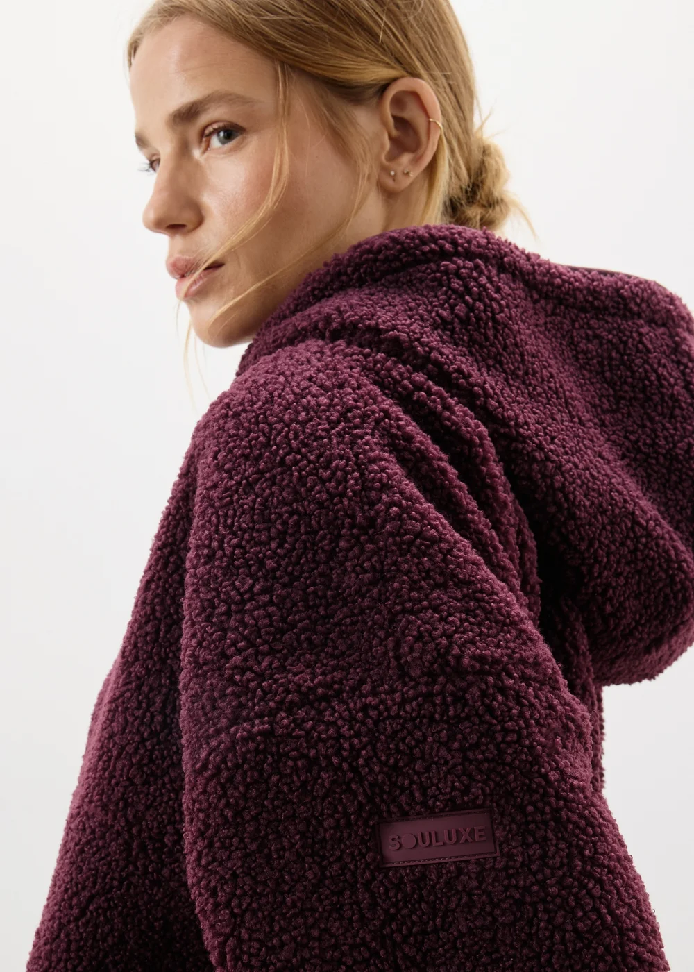 Souluxe Burgundy Borg Half Zip Hoodie - S Image 3