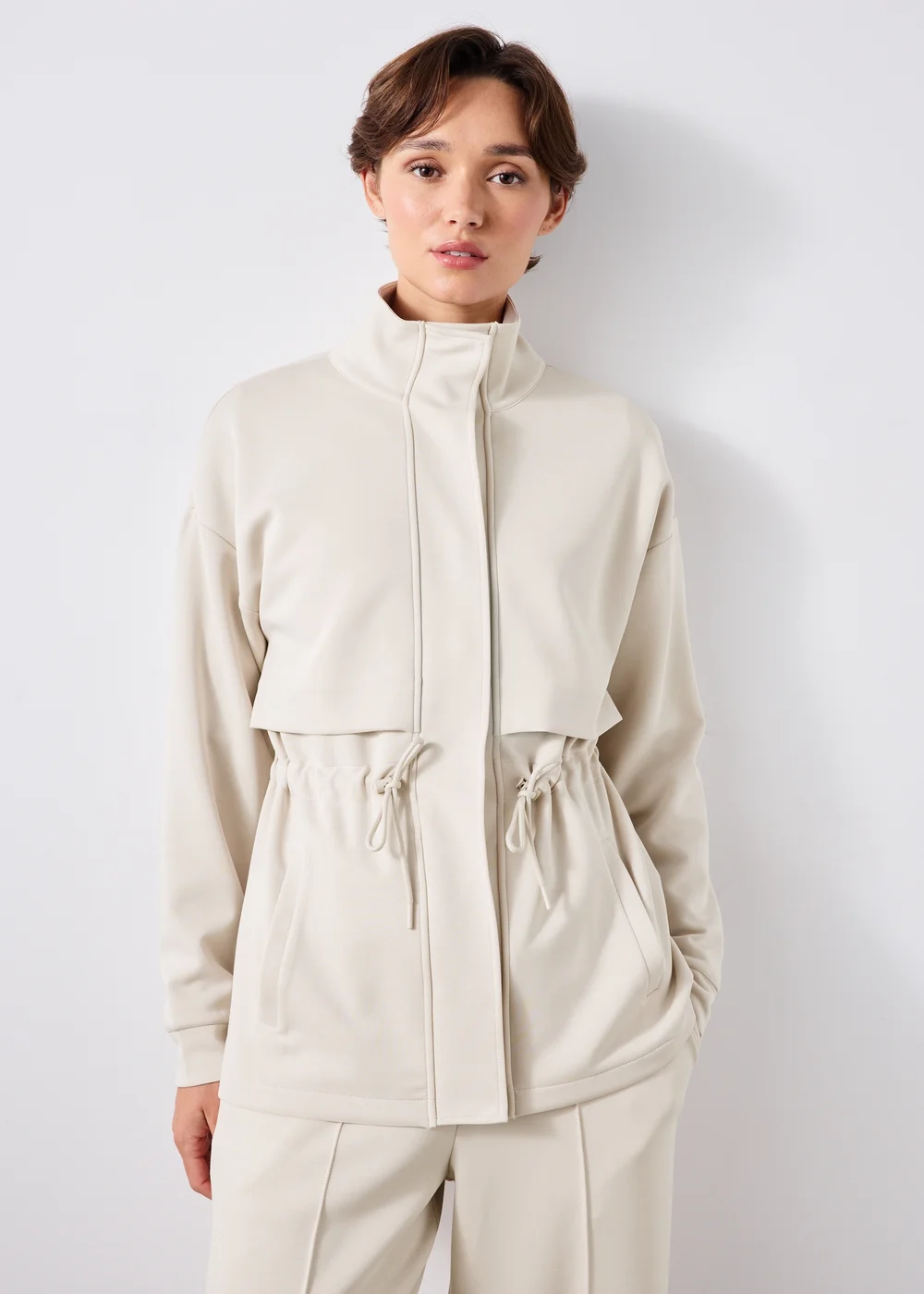 Souluxe Cream Zip Through Tie Waist Jacket - XS Image 1