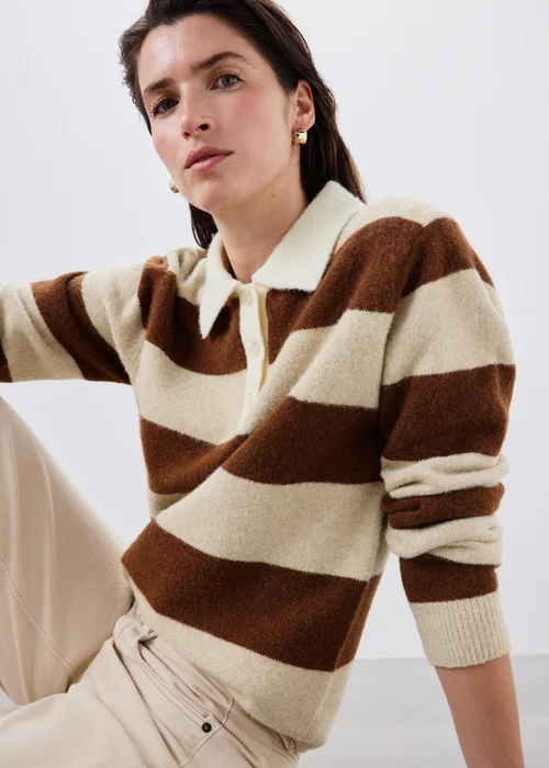 Chocolate Brown Stripe Rugby Top - XS Image 1