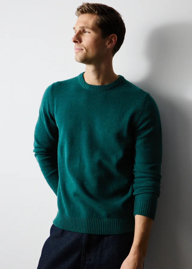 Lincoln Teal Lambswool Crew Neck Jumper