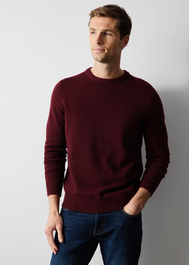 Lincoln Burgundy Lambswool Crew Neck Jumper