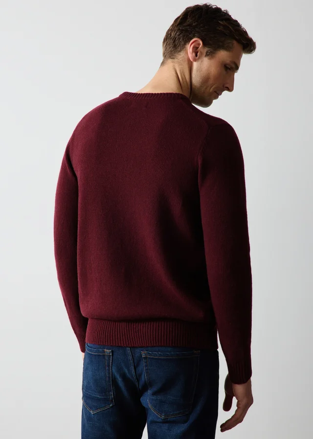 Lincoln Burgundy Lambswool Crew Neck Jumper